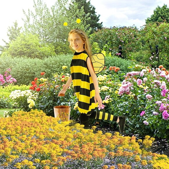 Bee Costume Kit Women Kids Halloween Wings Hat Stockings Parent-Child - Picture 3 of 7